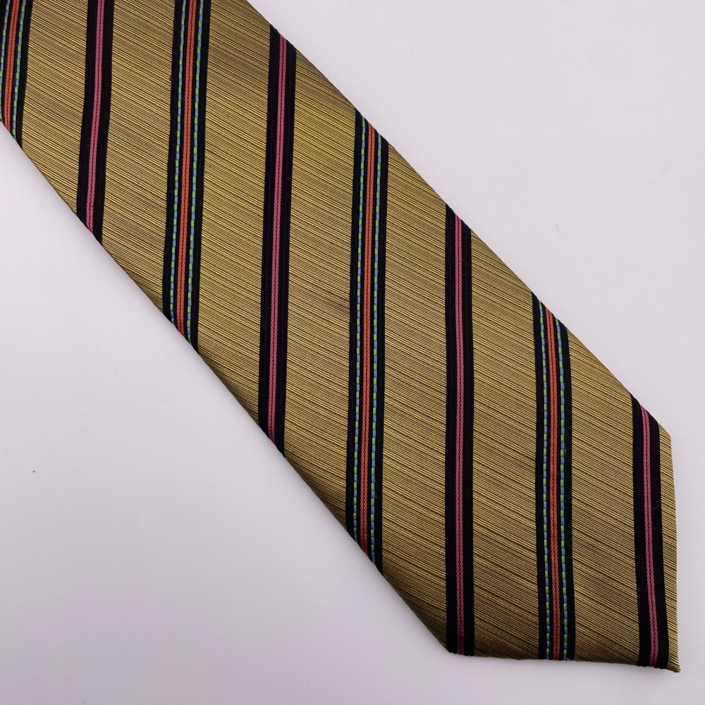 Daniel De Fasson Extra Long‎ Mens Silk Tie Yellow Striped Hand Made